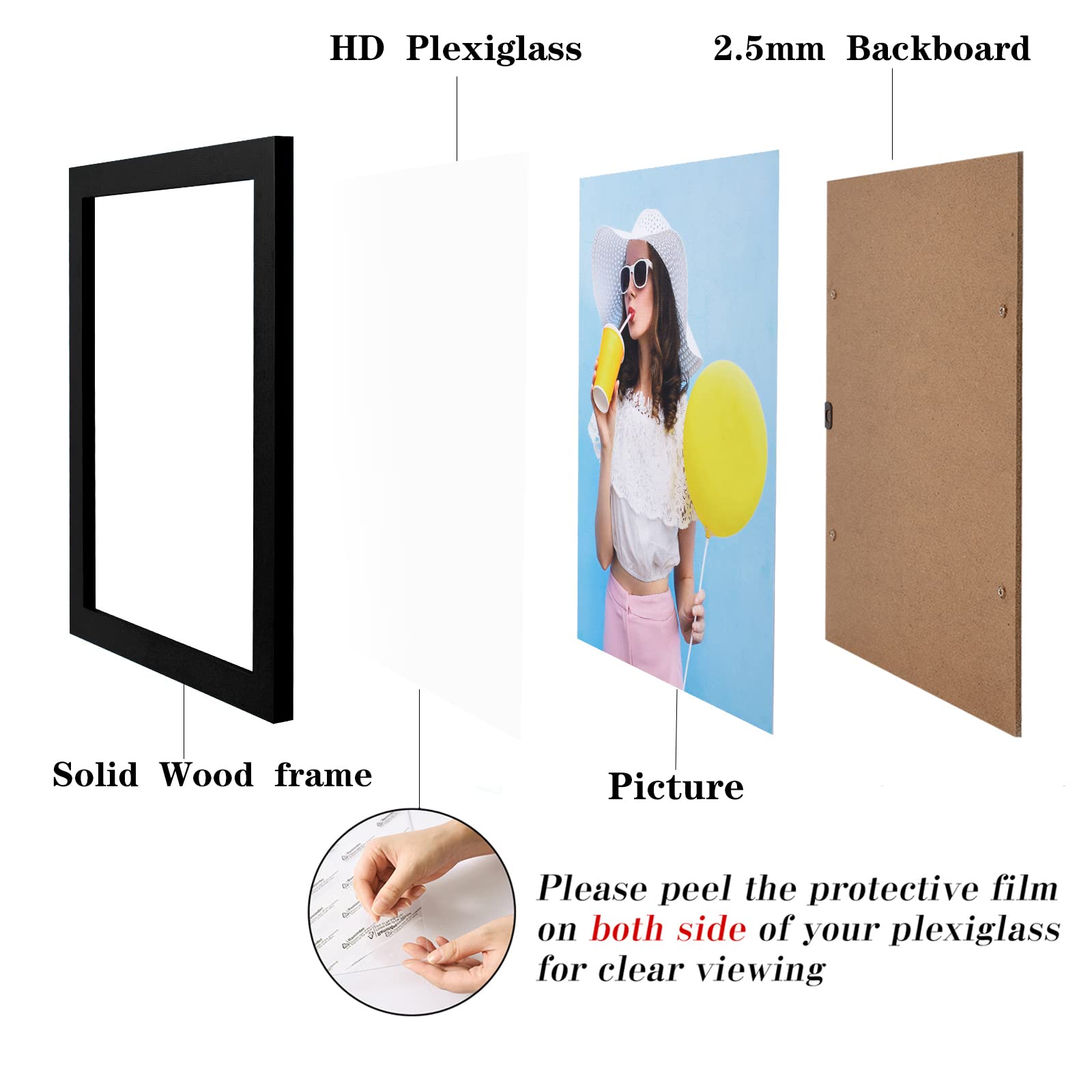 wyooxoo 5x7 Picture Frames Set of 4 Made Of Solid Wood Black Photo Frames Colorful Frame with HD Plexiglass, Wall or Tabletop Di